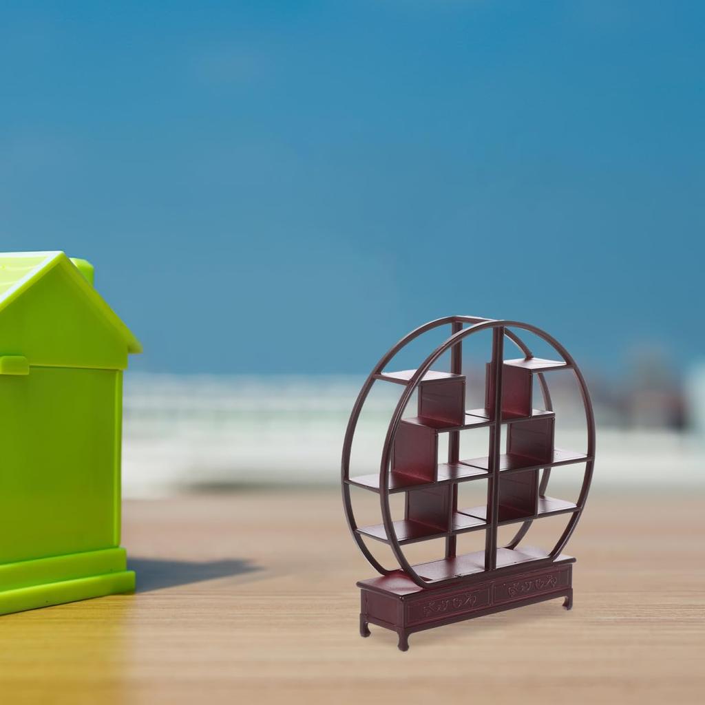 Alasum Miniature Furniture Display Shelf, Chinese Style, 1:25 Scale, Round, for Sandplay, Sand Play, Diorama, Dollhouse, Architectural Model, ABS