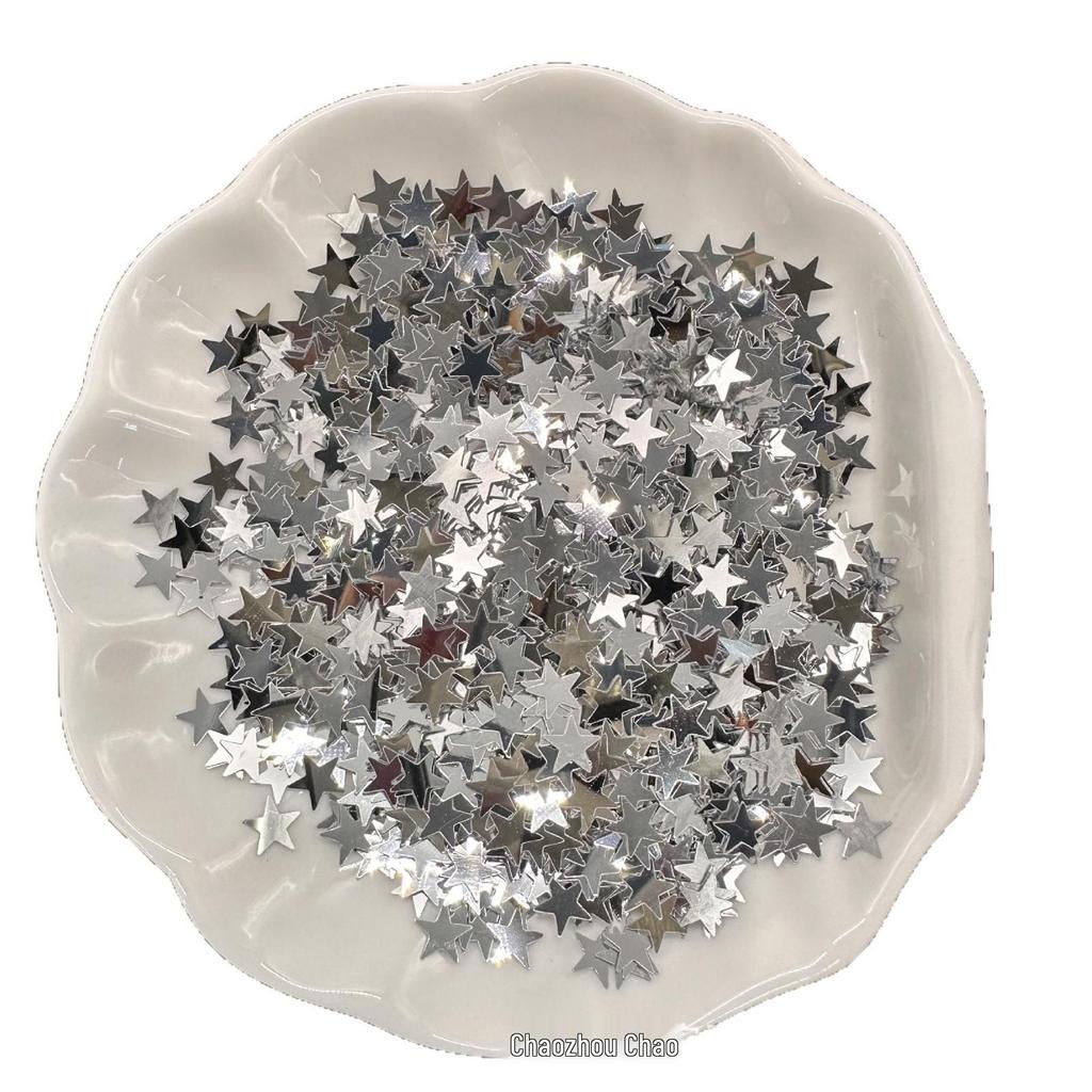 Silberne 7mm Unregelmäßige Pentagram-Pailletten, Ohne Loch - Perfekt für DIY-Bastelarbeiten, Dekorationen & TikTok-Projekte.