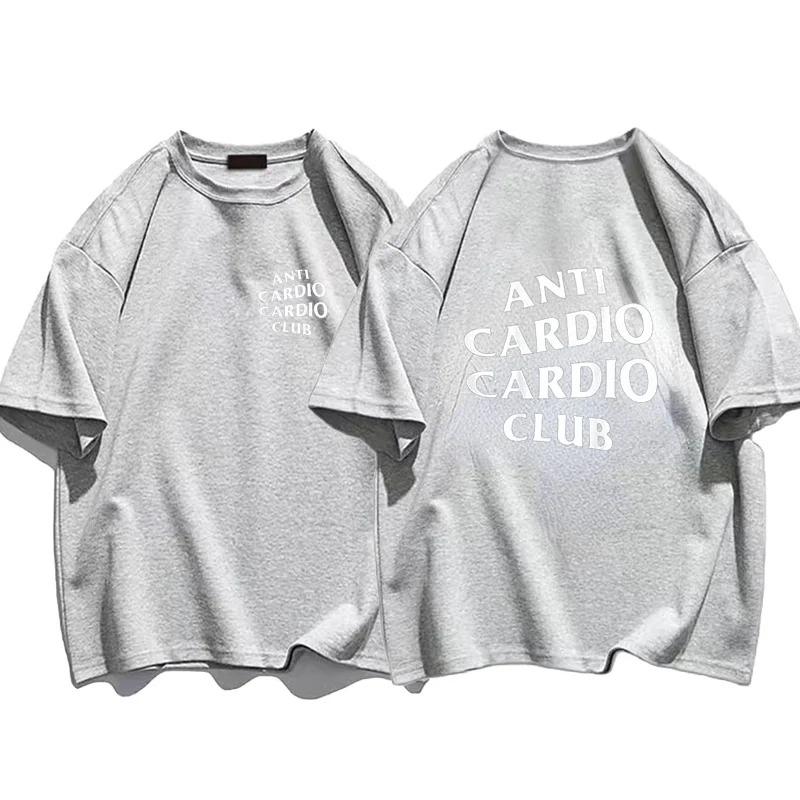 Plus Size Anti Cardio Club T Shirt Gym Life Letter Print T-Shirt Cotton Tshirt for Women Men Clothes Oversize Male Tee Summer