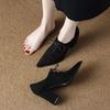 2025 New Retro Women High Heels Pointed Toe Shoes Ladies Lace-Up Work Dress Spikes Spring Office Block Shoes