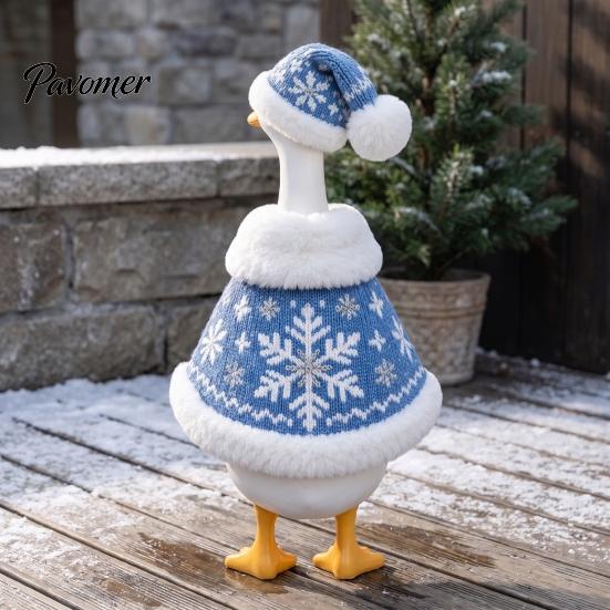 Decorative Patched Goose Clothing Set Christmas Porch Outfit, Festive Poinsettia Costume, Winter Holiday Outfit Clothes with Hat, Seasonal Apparel for