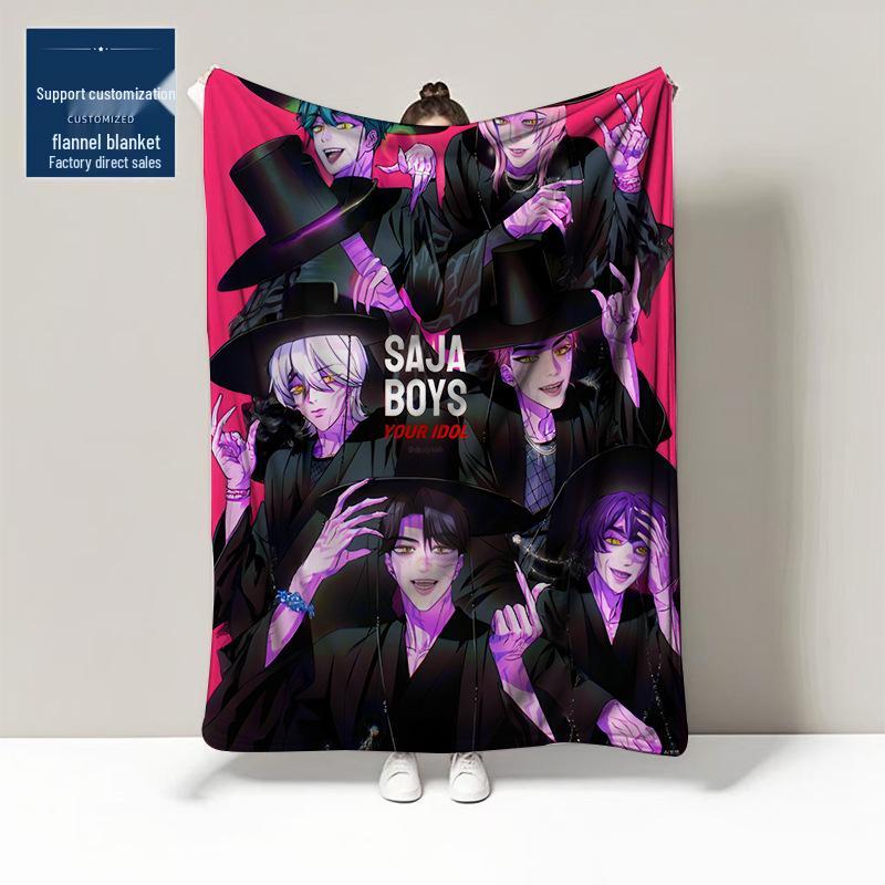 K-POP Demon Hunter Team Flannel Blanket – Custom Pattern Air Conditioning & Leg Cover Blanket