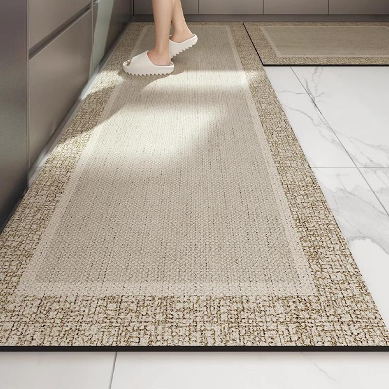 Kitchen Floor Mat Waterproof Oil-proof Carpet Pvc Leather Non-slip Foot Mats Long Rug Grey Minimalism Style Home Decoration Rugs