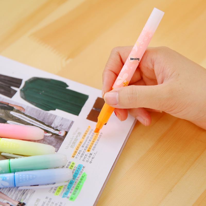 Creative Colored Fluorescent Marker Pens - 6-Pack Set for Primary Students, Stationery and Study Supplies, Ideal Children's Gifts