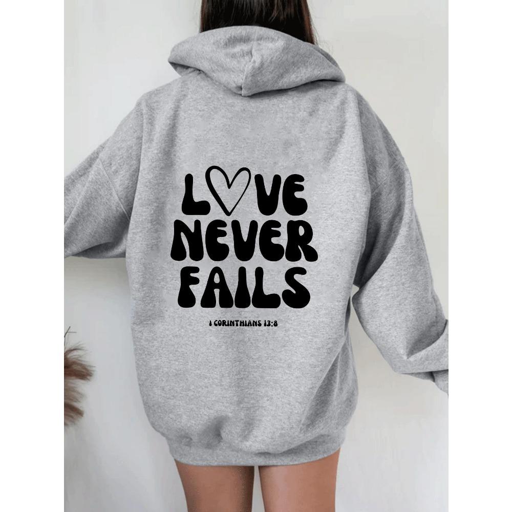 Women'S Shoulder Sleeve Fleece Sweater Plain Letter Print Kangaroo Pocket Drawstring Print Hoodie
