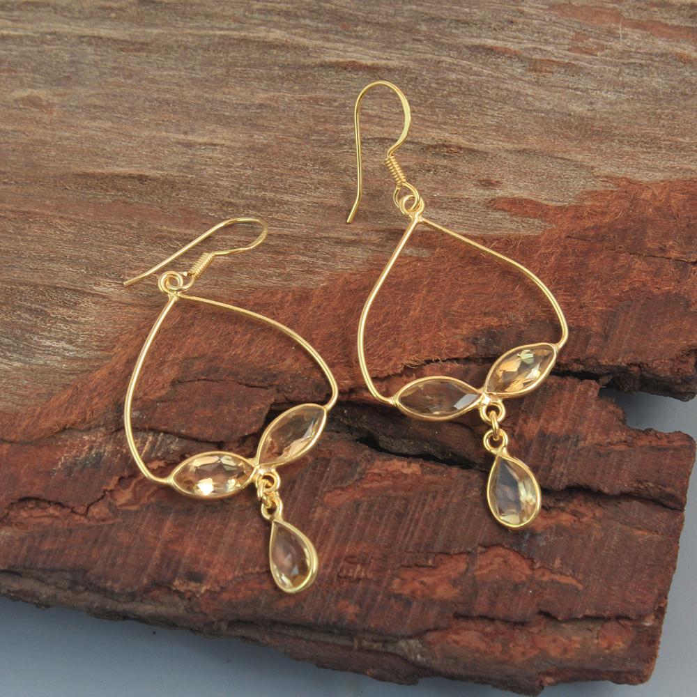 

Серьги-подвески ручной работы с покрытием из желтого золота, аметист, синий топаз, цитрин, ювелирные изделия из стерлингового серебра 925 пробы жёлтый