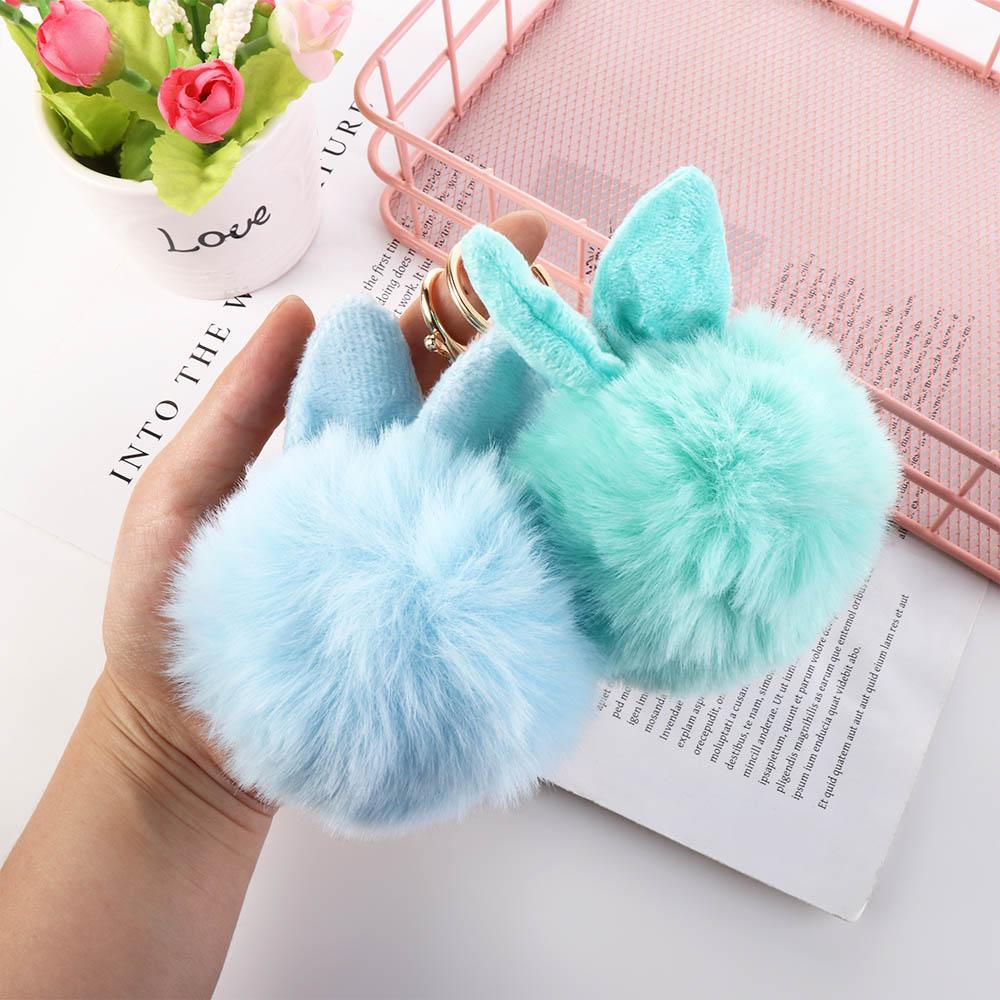 Woman Cute Bag Charms Rabbit Hair Fur Ball Key Ring Bunny Keychain Pom Pom Key Chain Bag Pendant