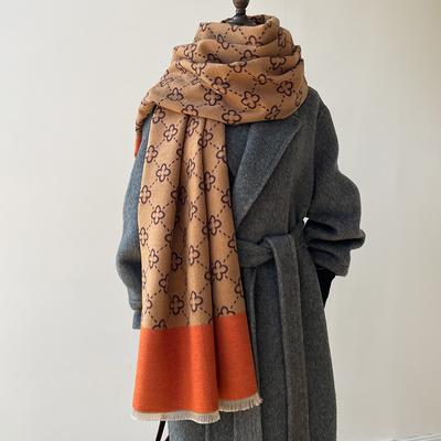 Korean Four-leaf Clover Petal Fashion Contrasting Color Women's Imitation Cashmere Thermal Scarf Air Conditioner Shawl Scarf