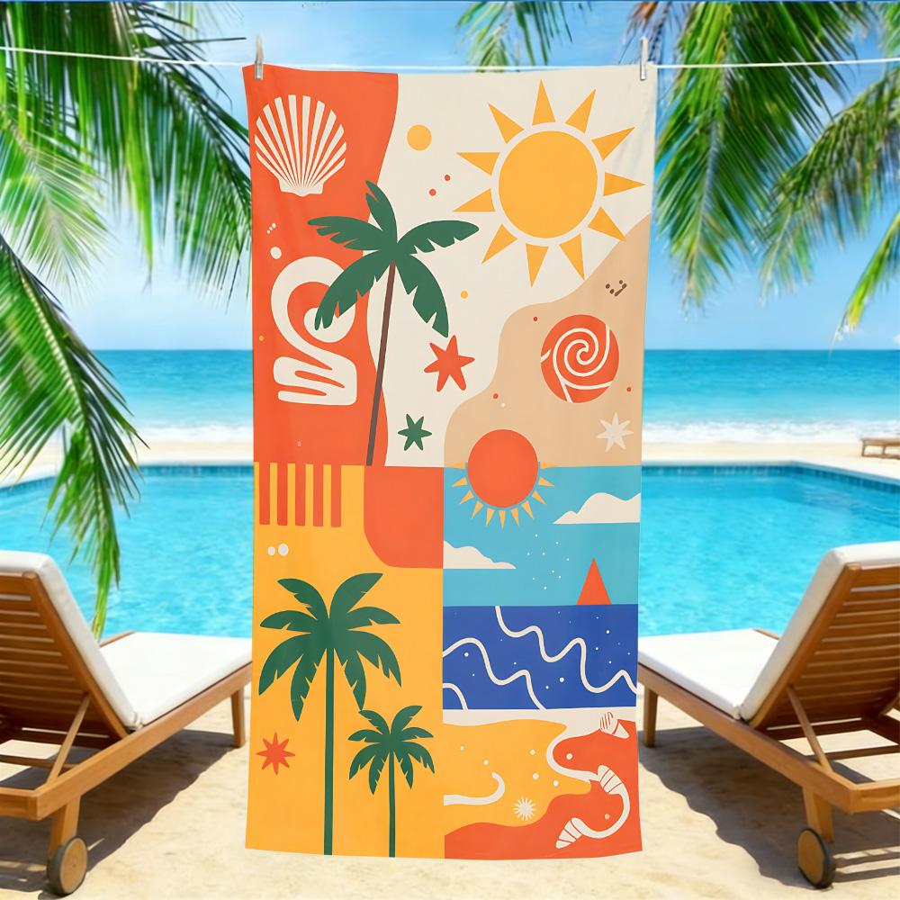 

Geometric Tropical Beach Towel – Oversized Quick Dry Sand Free with Palm Tree & Sun Print for Summer W40*H60(CM)