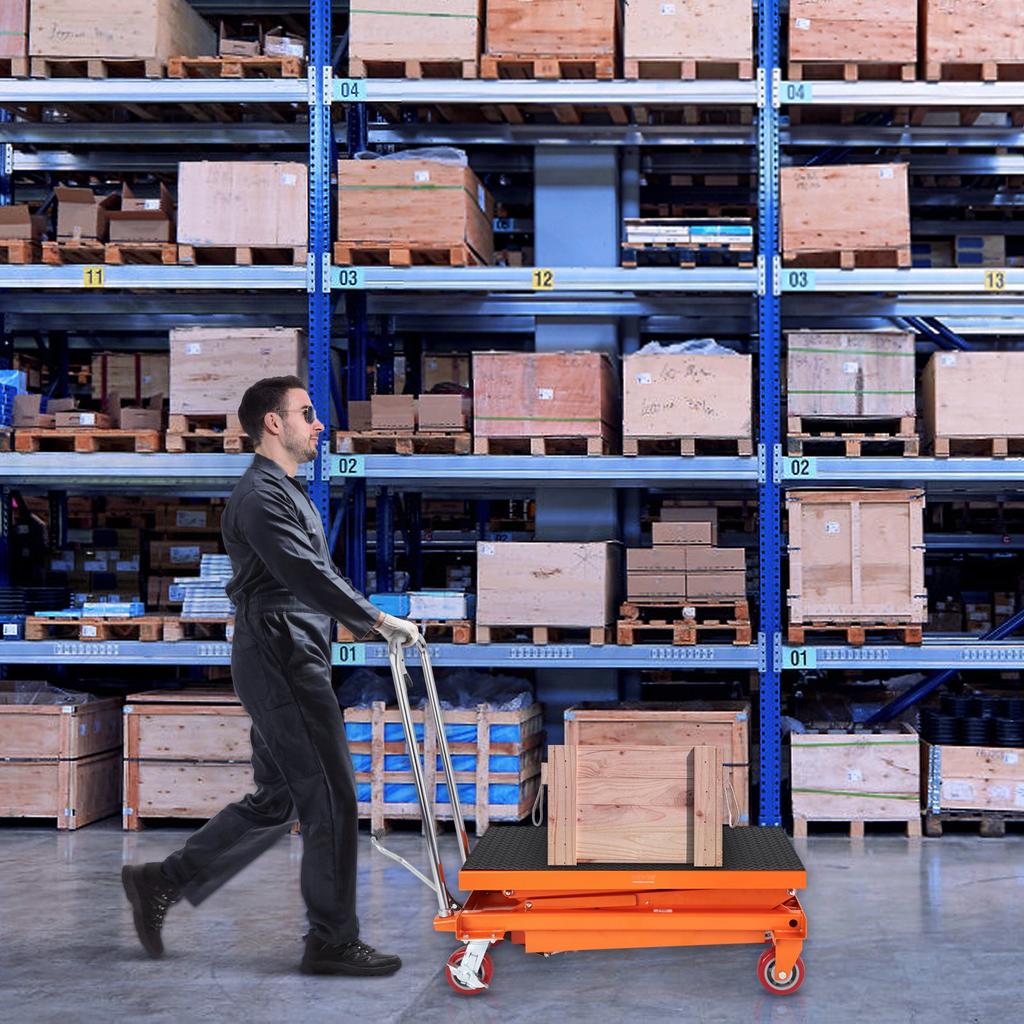 VEVOR Hydraulic Lift Table Cart, 770lbs Capacity 59" Lifting Height, Manual Double Scissor Lift Table with 4 Wheels and Non-slip Pad