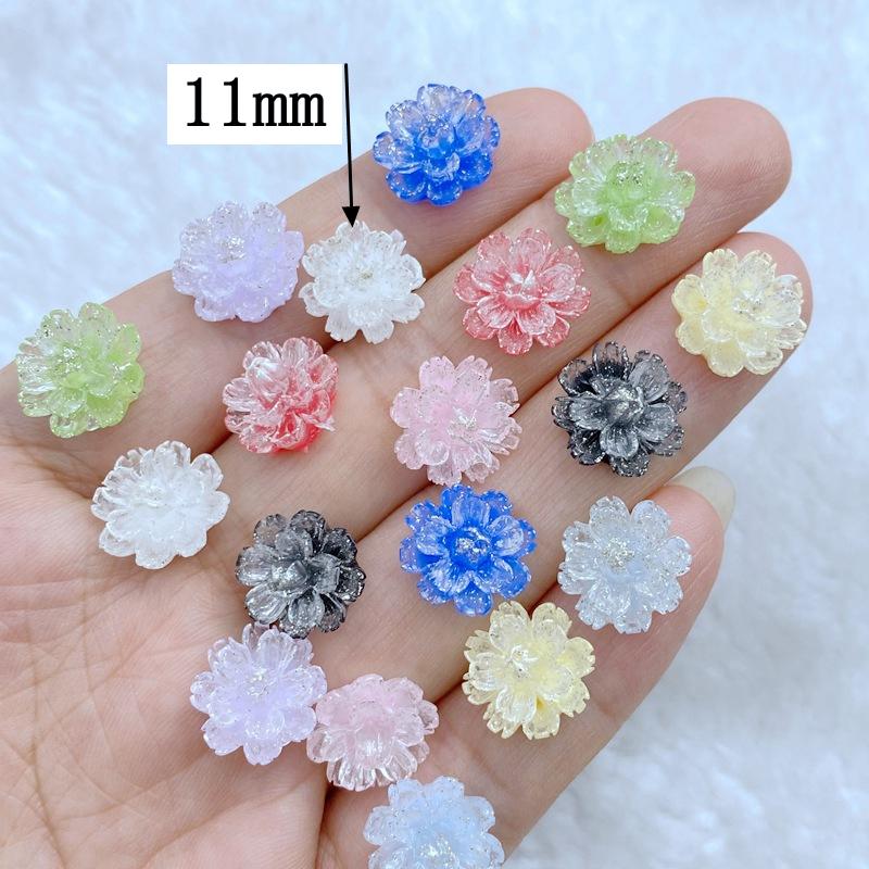 60 Stück neue, niedliche Mini-Nagellacke aus Kunstharz (11 mm), glänzende Cartoon-Blumen, flache Rückseite, Verzierungen für Haarschleifen und Accessoires
