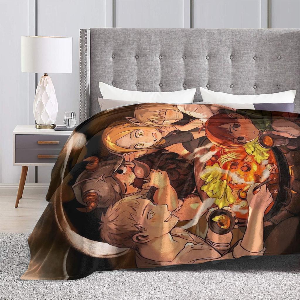 Japanese Anime Dungeon Meshi Plush Blanket Delicious In Dungeon Vintage Throw Blanket for Home Hotel Sofa 125*100cm Rug Piece,