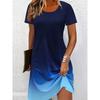 Mode Blau Gradient Muster Damen Minikleider Sommer Kurzarm 3D Gedruckt Straße Damenkleid 3XL Übergröße Freizeitkleid