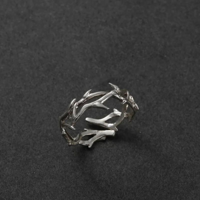 Fashion Goth Double Layer Rose Couple Rings for Men Women Retro Opening Stainless Steel Thorns Punk Finger Ring Jewelry Y2k Gift