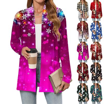 Women's Christmas Printed Lightweight Cardigan Long Sleeved Casual Loose Thin Fit With Pockets Cardigan Jacket
