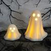 2Pcs LED Lighted Ceramics Specters Ghostly Figurine Sculpture Creative Table Centerpieces Glowing Lamp Halloween Decors
