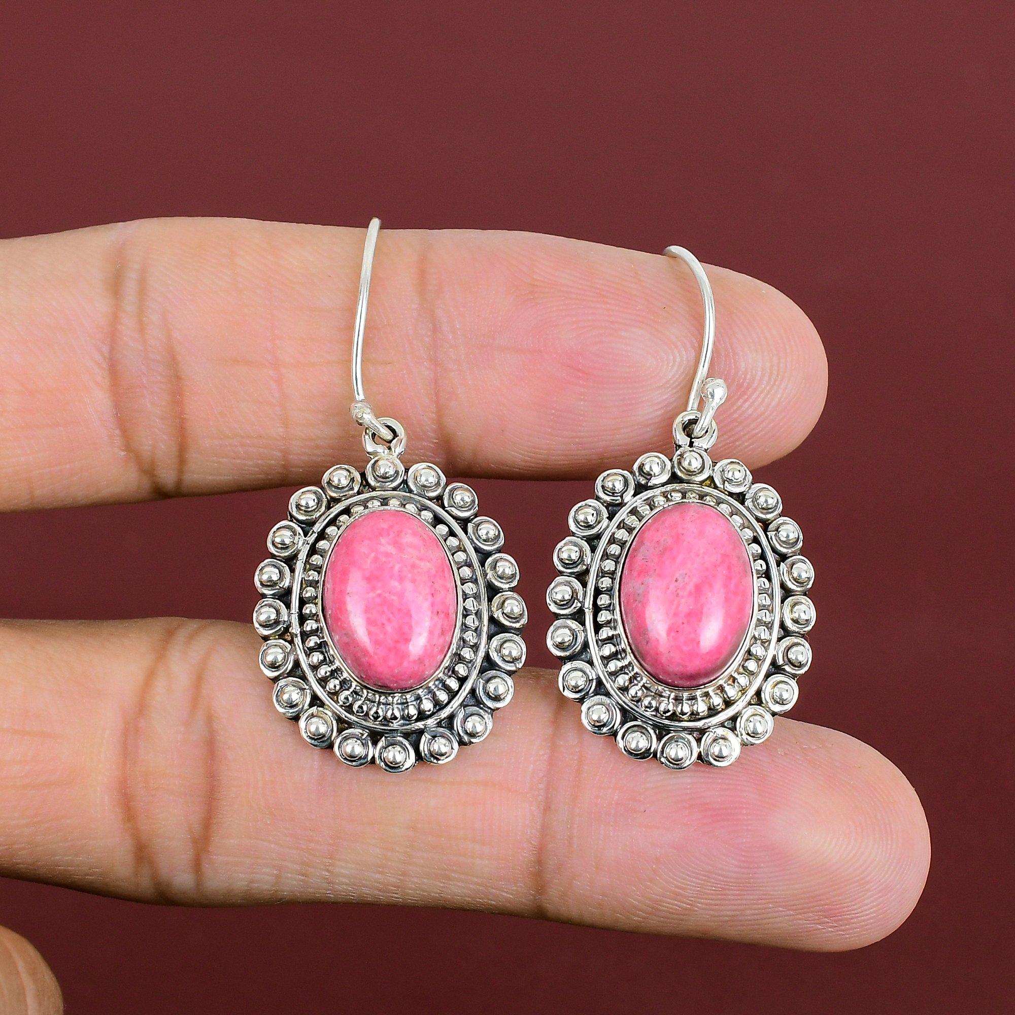 Thulite Earring Genuine Gemstone Jewelry Handmade Vintage Earrings 925 Sterling Silver Earring Thulite Jewelry Gifts For Wife Unique Earring