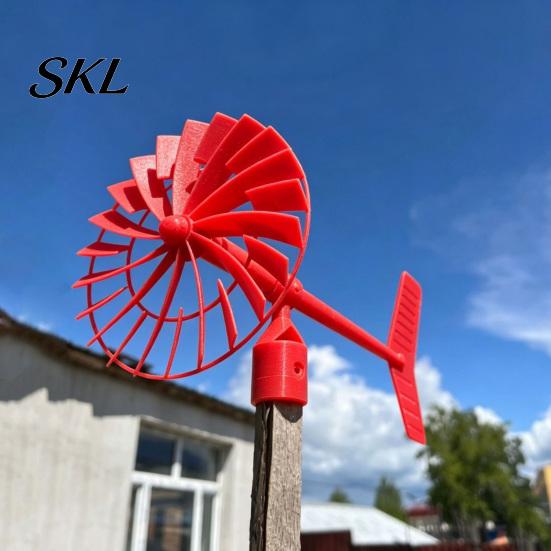 3D Printed Windmill Garden with Weathervane, Colorful Outdoor Yard Stake Hollow Wind Spinner Spinning Blades, UV-Resistant Ornament for Lawn