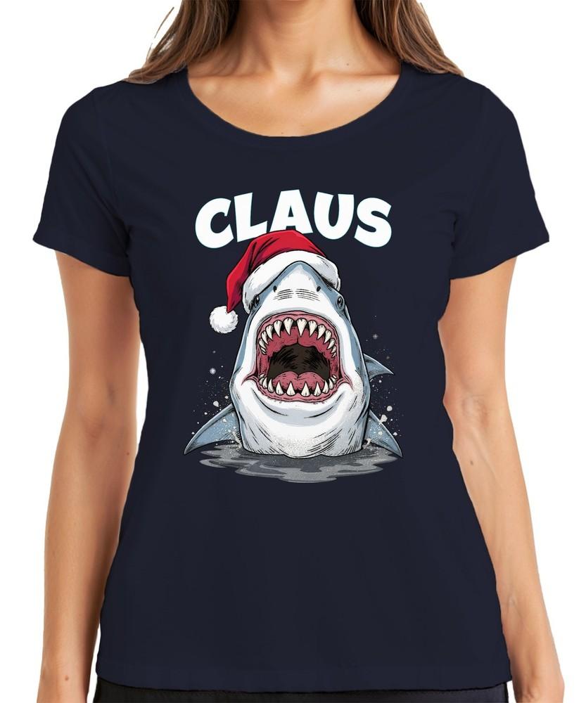 Claus Christmas Shark Santa Hat Shark Movie Parody Ladies Tshirt S