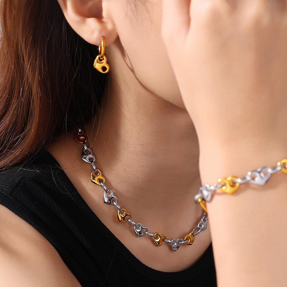 Simple Temperament Hollow Love Earrings Bracelet Necklace Light Luxury High-End Set