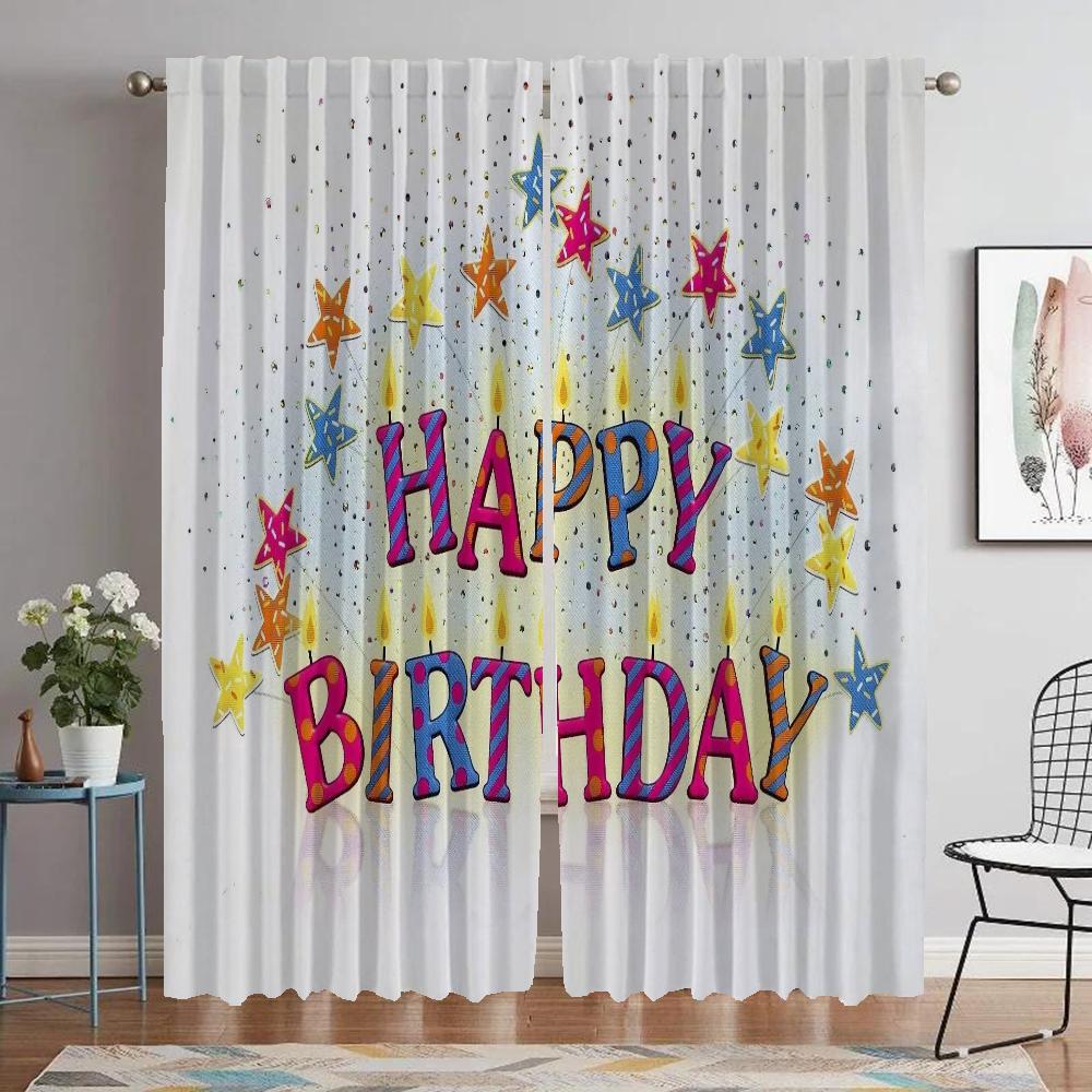 Happy Birthday Partition Home Interior Curtains for Living Room Blackout Curtain Tulle for Bedroom Halloween Decoration Shades