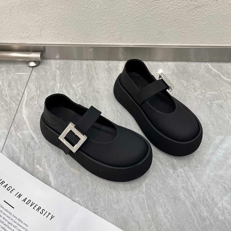 

Мода 2024 года, весна и осень, новые туфли с круглым носком, однотонные, с пряжкой в одно слово, с толстым дном и неглубоким горлом для женщин 40