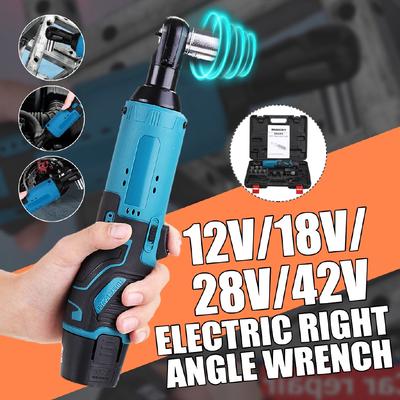 35N.m Cordless Ratchet Right Angle Wrench with Batteries Sockets Kit Rechargeable Car 12V 18V 28V 48V Electric Wrench