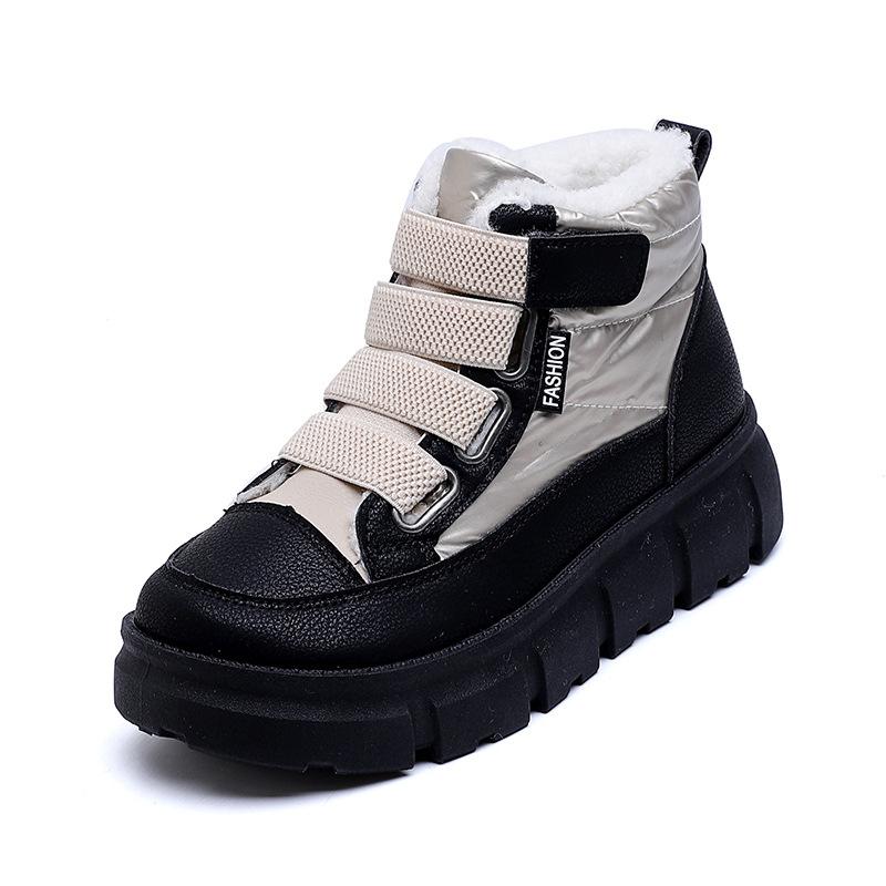 Damen Winter Schnürstiefel mit dicker Sohle Fell eins leicht warm kälteabweisend gefüttert Schneestiefel rutschfest abriebfest lässige Sneaker Baumwollstiefel Board Schuhe