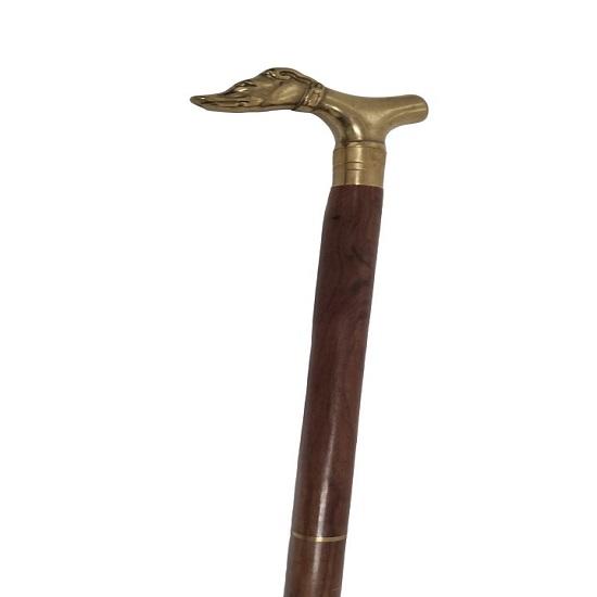 Dog Handle Walking Stick Brass & Wood