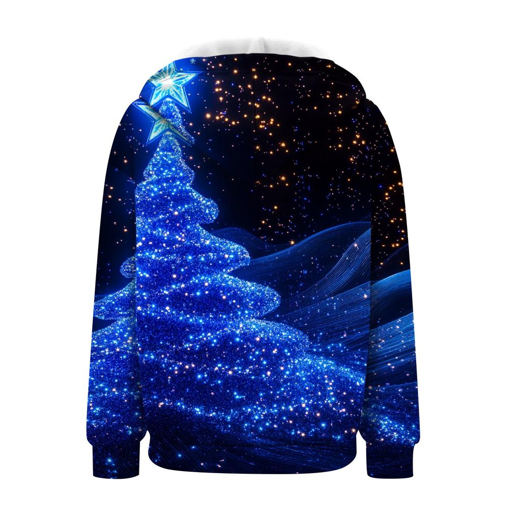 Women's Christmas Printed Sweatshirt  Winter Long Sleeve Cardigan Jacket With Pockets Zipper Hoodie Outerwear
