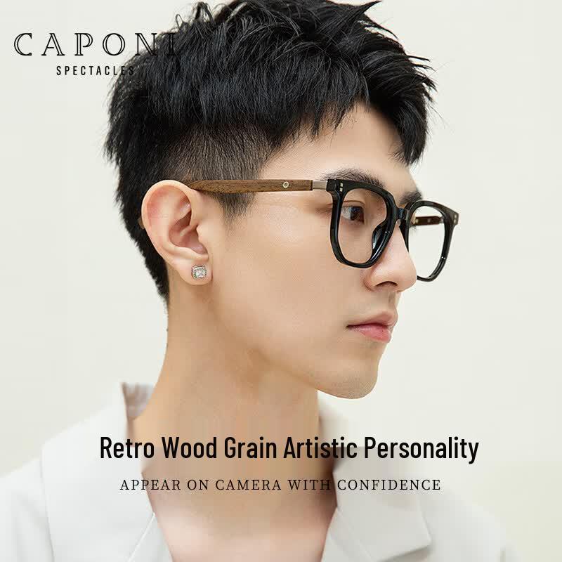 CAPONI Retro TR90 Photochromic Anti-Blue Light Glasses 0-Degree Colorless Anti-Blue Light (Plano)