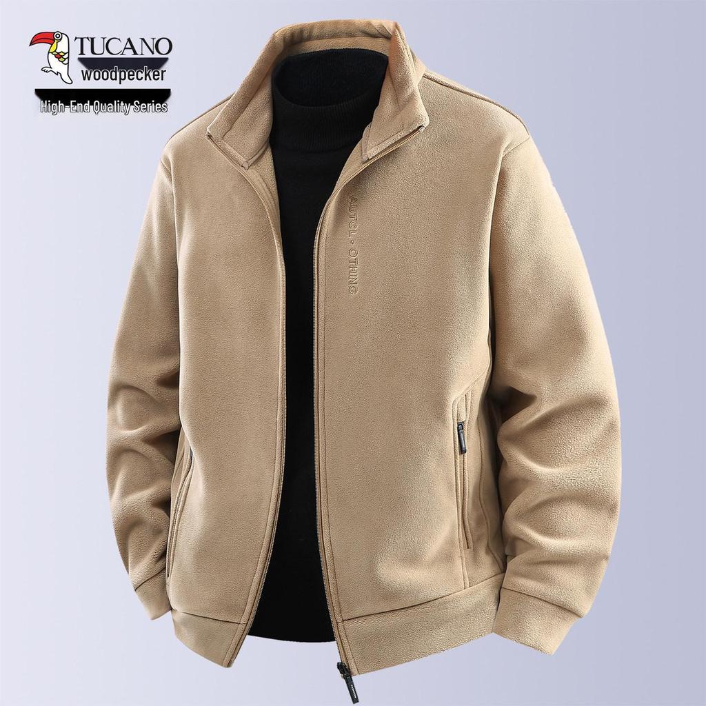 Woodpecker Men's High-End Fleece Jacket - Spring/Autumn Cardigan for Middle-Aged Dads