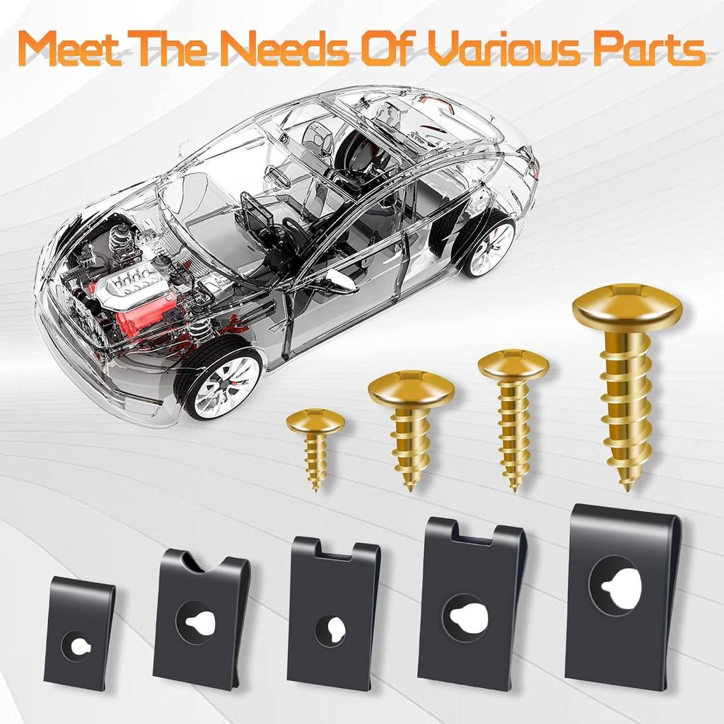 OTUAYAUTO 170PCS Car U Clips With Screw Assortment Kit - 10 Different Sizes Automotive U Nut And Screw Clip, Automotive U Nut Screw Clip, For Car