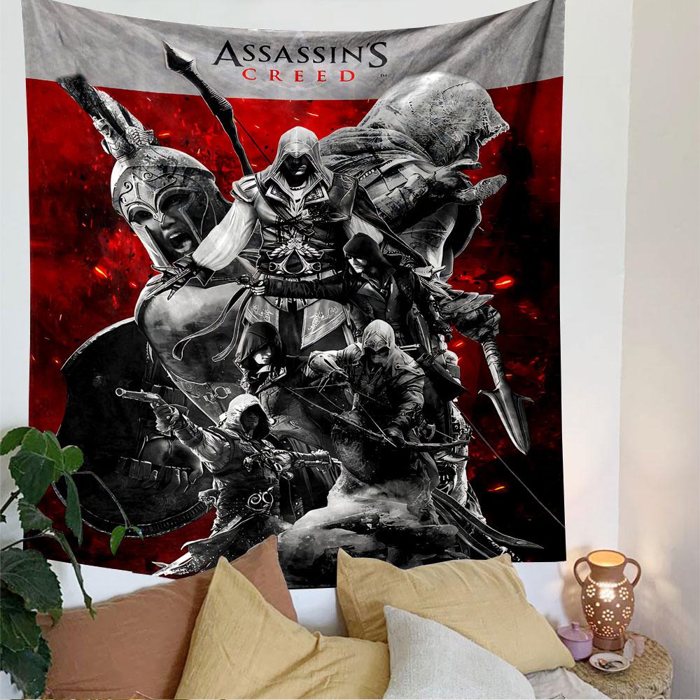 Assassin's Creed Tapestry Wall Hanging, Stealth Game Logo Poster Art, Gamer Wall Decor for Bedroom Living Room Dorm
