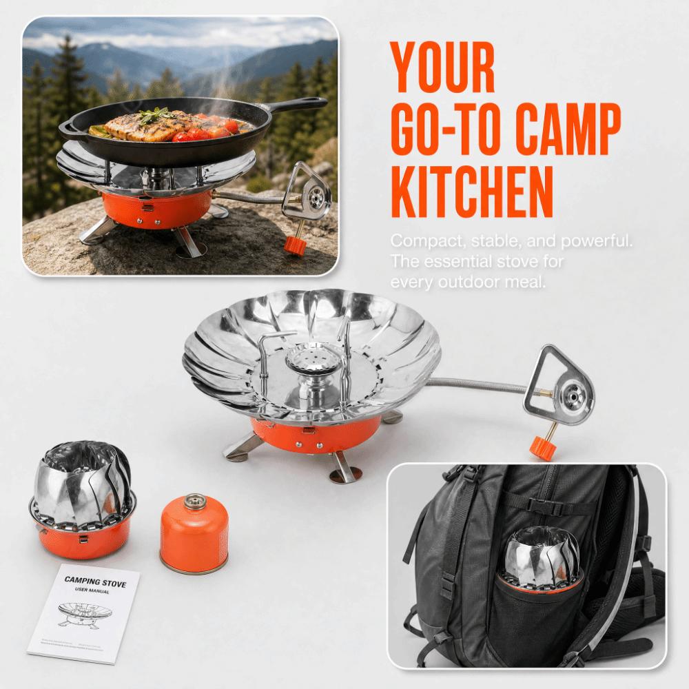 Windproof Electronic Ignition Camping Stove Metal Foldable Burner Portable Gas Stove Hiking