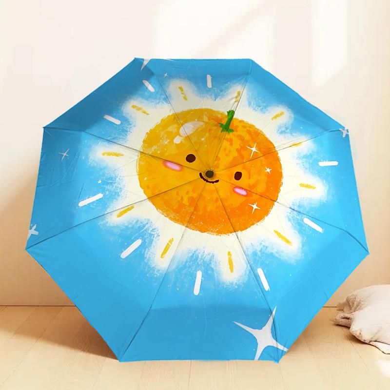 Shiny Orange Sun Umbrella: Automatic Opening & Closing, Outdoor Protection, Travel Accessory, Lightweight & Durable 091
