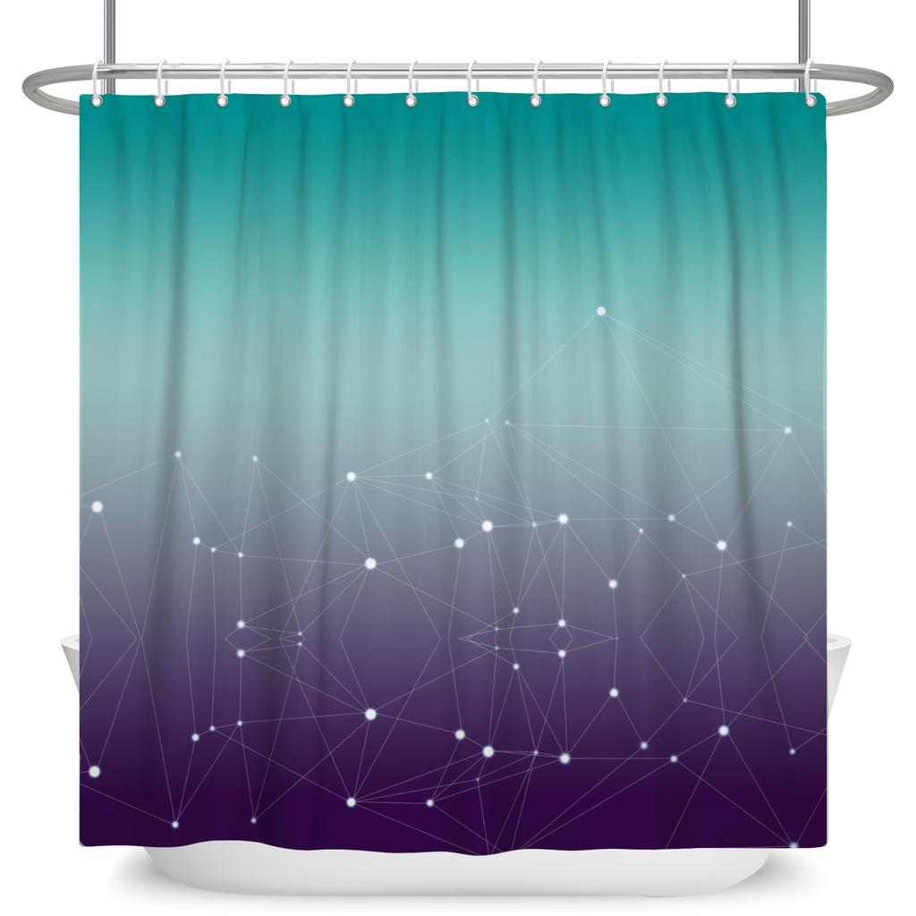 Cortina de ducha Cielo estrellado degradado Estampado de línea geométrica y puntos Cortina de baño impermeable Decoración de baño Tela de poliéster con ganchos