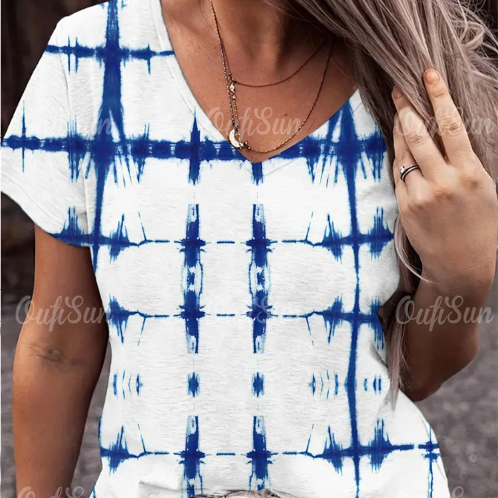Tricou Nou pentru Femei Simplu cu Imprimeu Grafic Mărimi Mari Top de Vară Îmbrăcăminte Femei Oversize Designer Cămașă cu Mânecă Scurtă Femei Decolteu în V