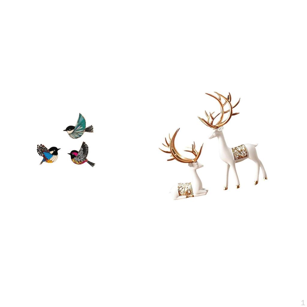 Wooden Bird And Reindeer Wall Art Set Decorative Flying Birds Deer Statues for Garden Study Room