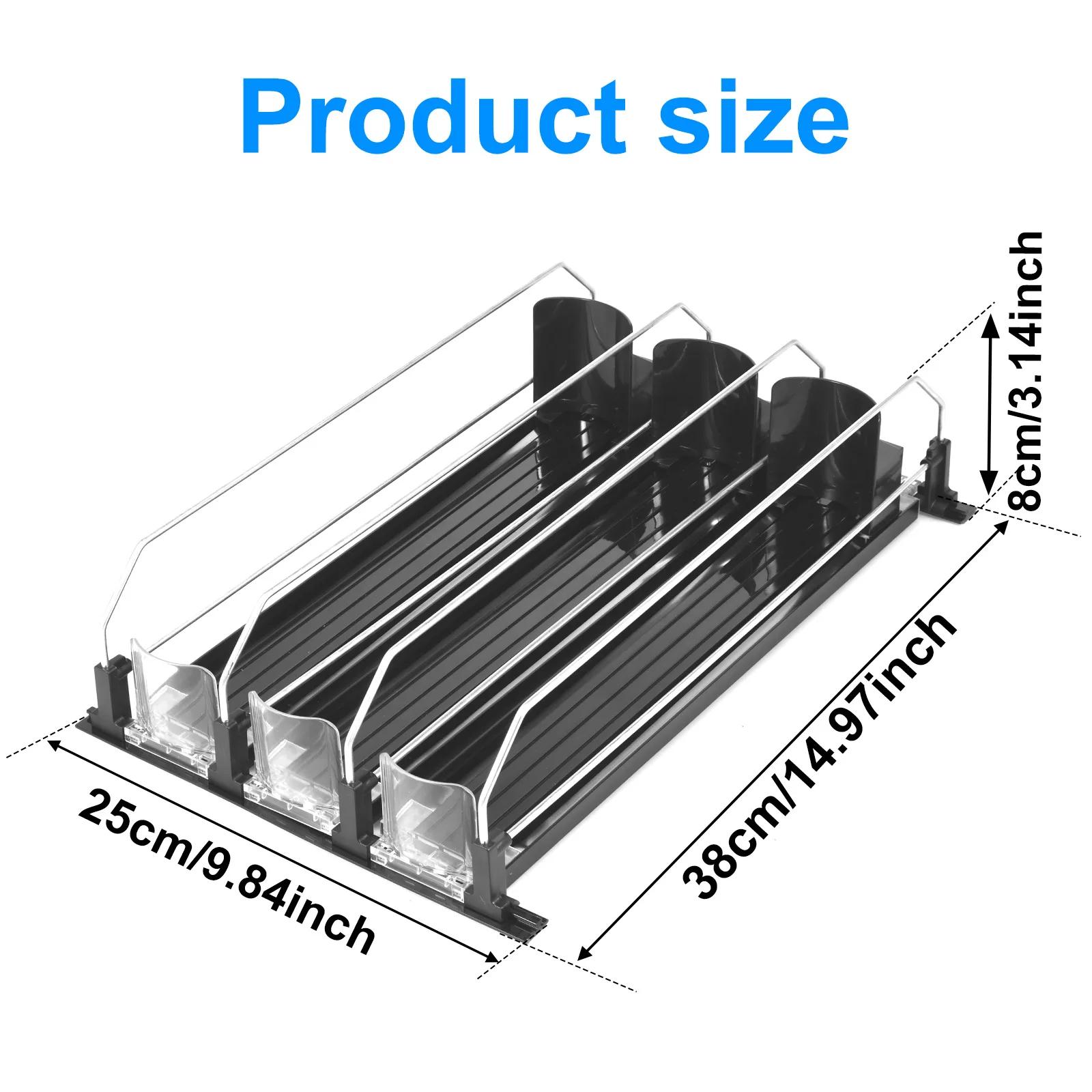 

Drink Organizer Pusher Adjustable Width Soda Can Bottle Pusher E-shaped Glide Dispenser Spring Push Can Shelf for Kitchen Fridge