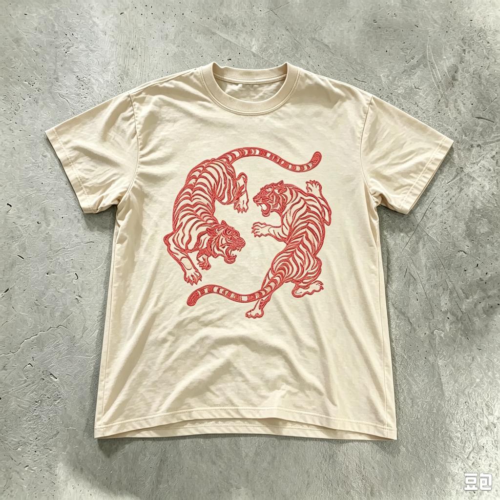 Unisex Wounisex Vintage Graphic Tshirt Retro Double Tiger Line Art Print Short Sleeve Unisex Casual Oneck Oriental Streetwear Tops
