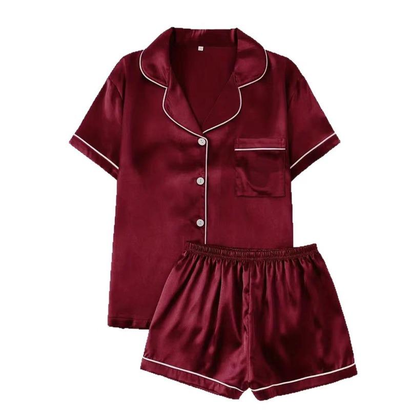 

Women Silk Satin Pajamas Set Two-piece Pj Sets Sleepwear Loungewear Button-Down Pajama Women 2 Piece Pijama Homewear Shorts Set 2XL темно-зелений колір
