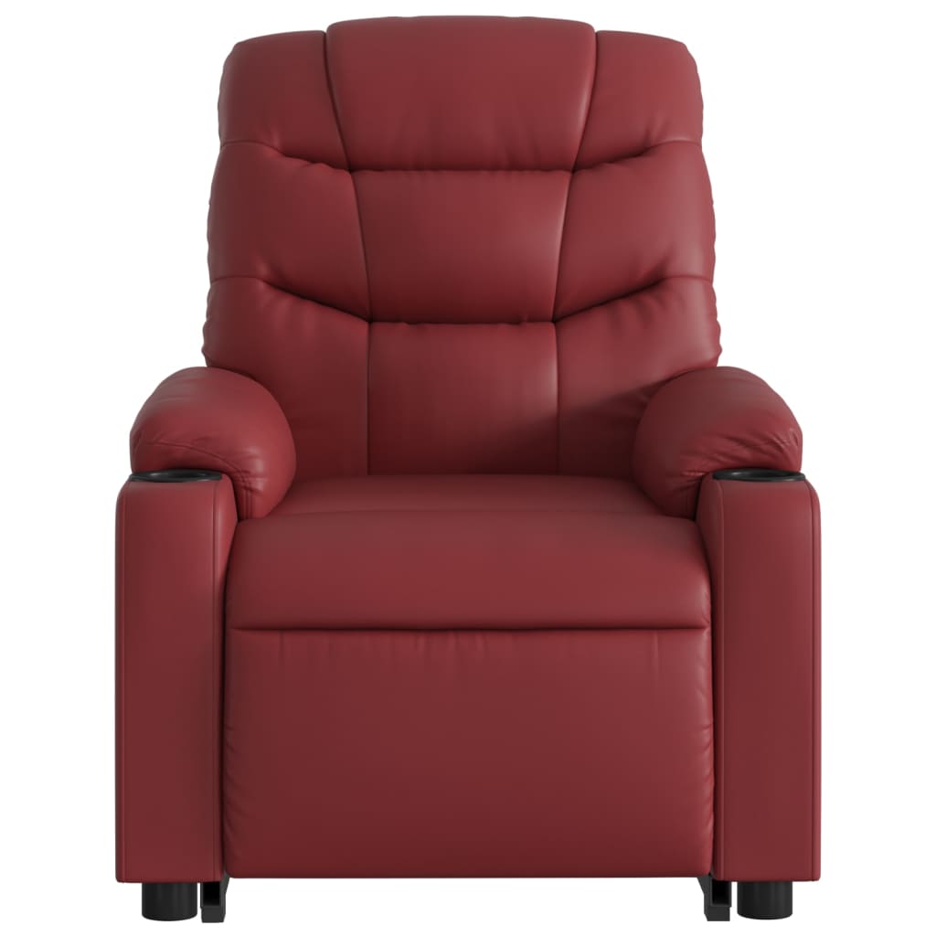 Electric Massage Recliner with Rising Function Burgundy Artificial Leather