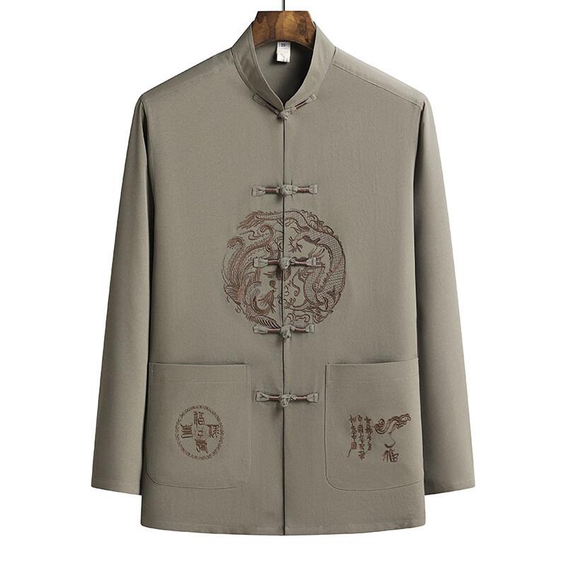 Spring Summer Male Printing Chinese Style Long Sleeves Shirts Trouser Sportswear Men's Casual Sets Shirts + Pants