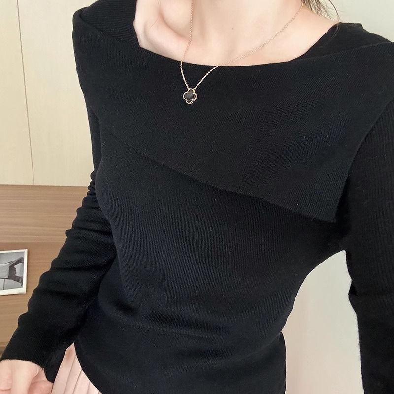 

Женский синий свитер прямой вязки с длинными рукавами, облегающий крой, для осени и зимы, базовый топ XL