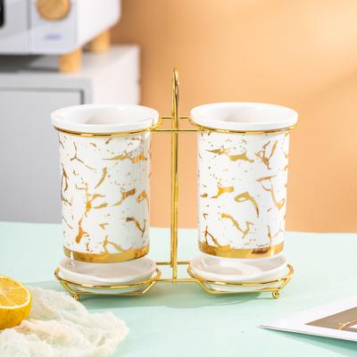 Modern Ceramic Drain Rack Light Luxury Golden Deer Chopstick Cage Wall-mounted Multifunctional Chopstick Rack Kitchen Supplies