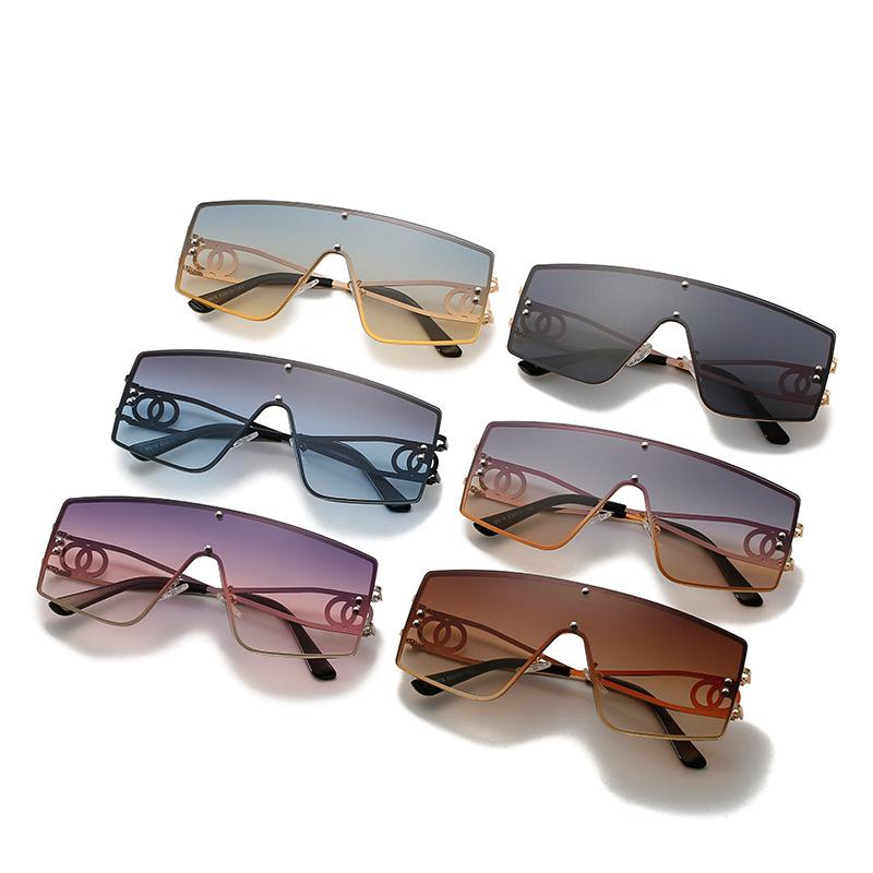 Einteilige Sonnenbrille, Personalisierte Quadratische Brille mit großem Rahmen, Street-Style Hohlsonnenbrille