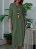 Elegant Women's Mid-Length Solid Color Dress with 3/4 Sleeves and Round Neck