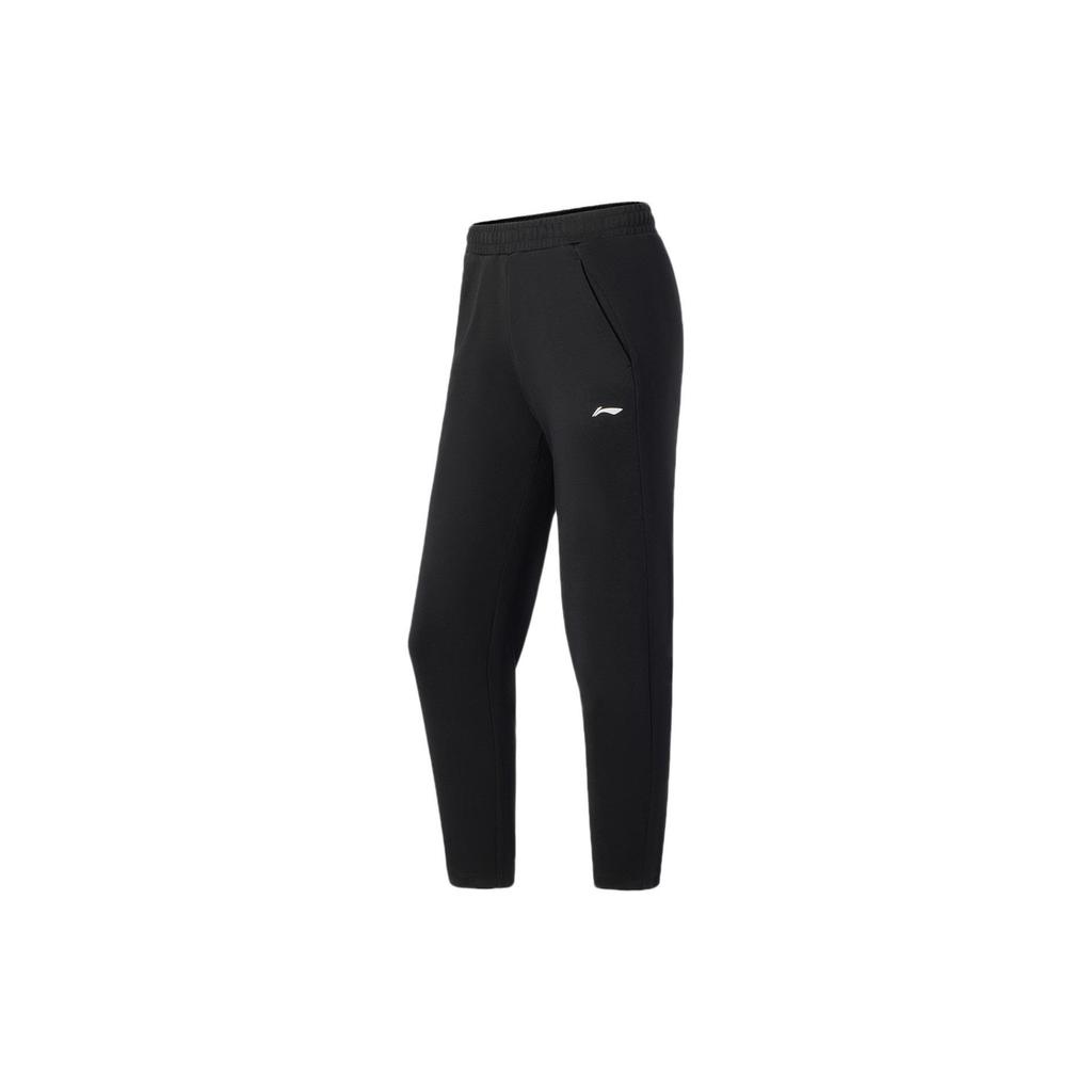 Li Ning Fitness Series Solid Color Logo Print Elastic Waist Sports Pants Women Pants Black AKLS346-1