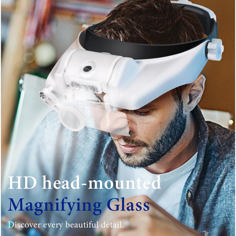 TUNGFULL Magnifying Glass with Led Lights Illuminated Magnifier Lamp Wearing Style 1.5x 2x 2.5x 3x 3.5x 8  Magnifying Headset